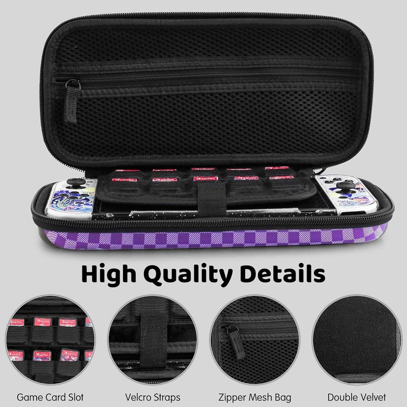 F'DIARY Carrying Travel Case for Nintendo Switch OLED with Mushroom Design, Black Shockproof Kit with Slim Portable Storage Bag, Dockable Cover Case, Screen Protector, Shoulder Strap and 2 Thumb Caps - Image 4